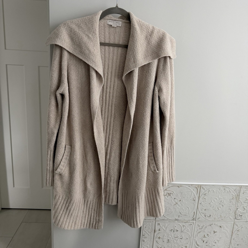 Barefoot Dreams CozyChic Lite Beige Open Front Cardigan Size‎ XL Pockets Neutral